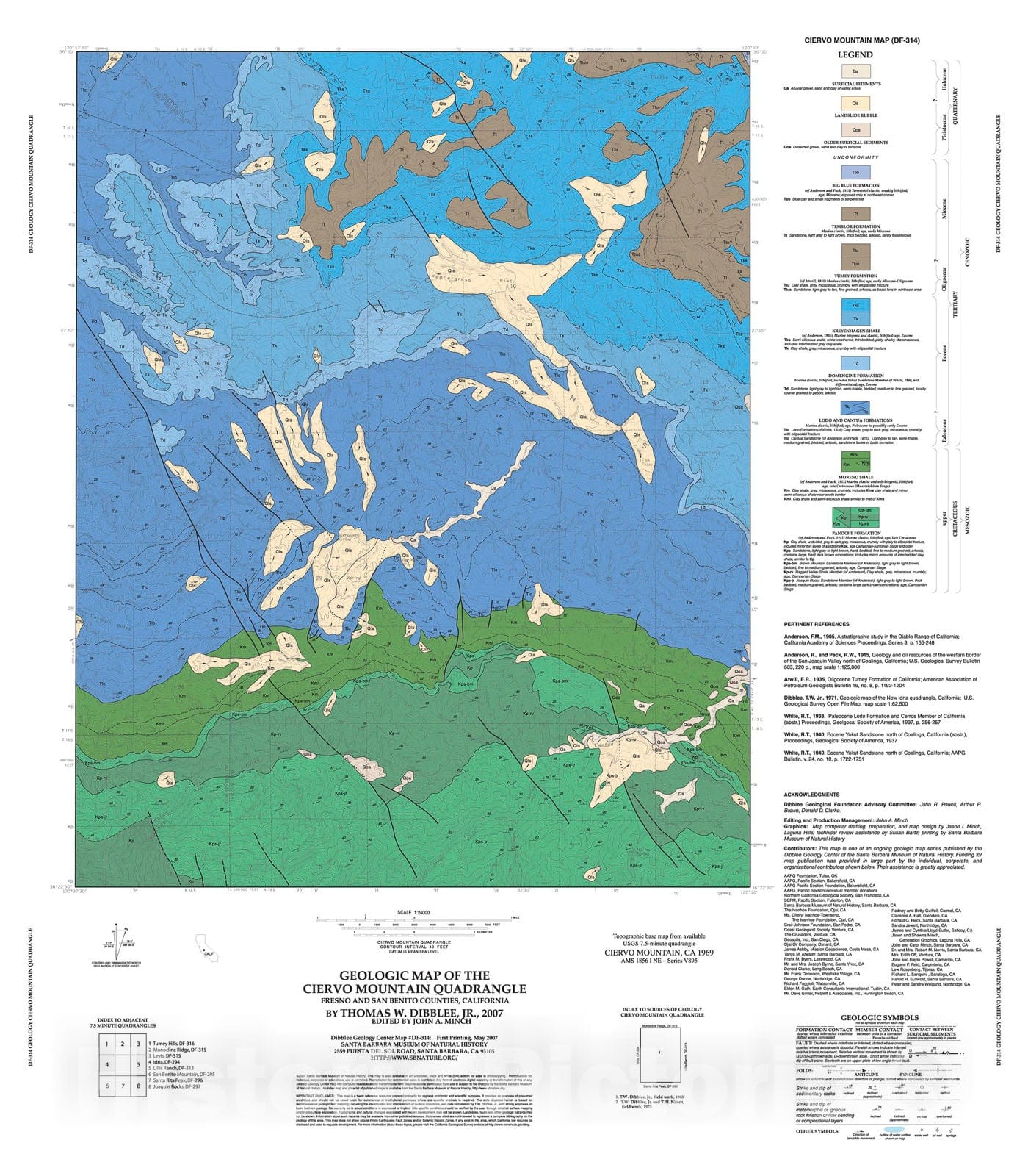 Map : Geologic map of the Ciervo Mountain quadrangle, Fresno  and San Benito Counties, California, 2007 Cartography Wall Art :