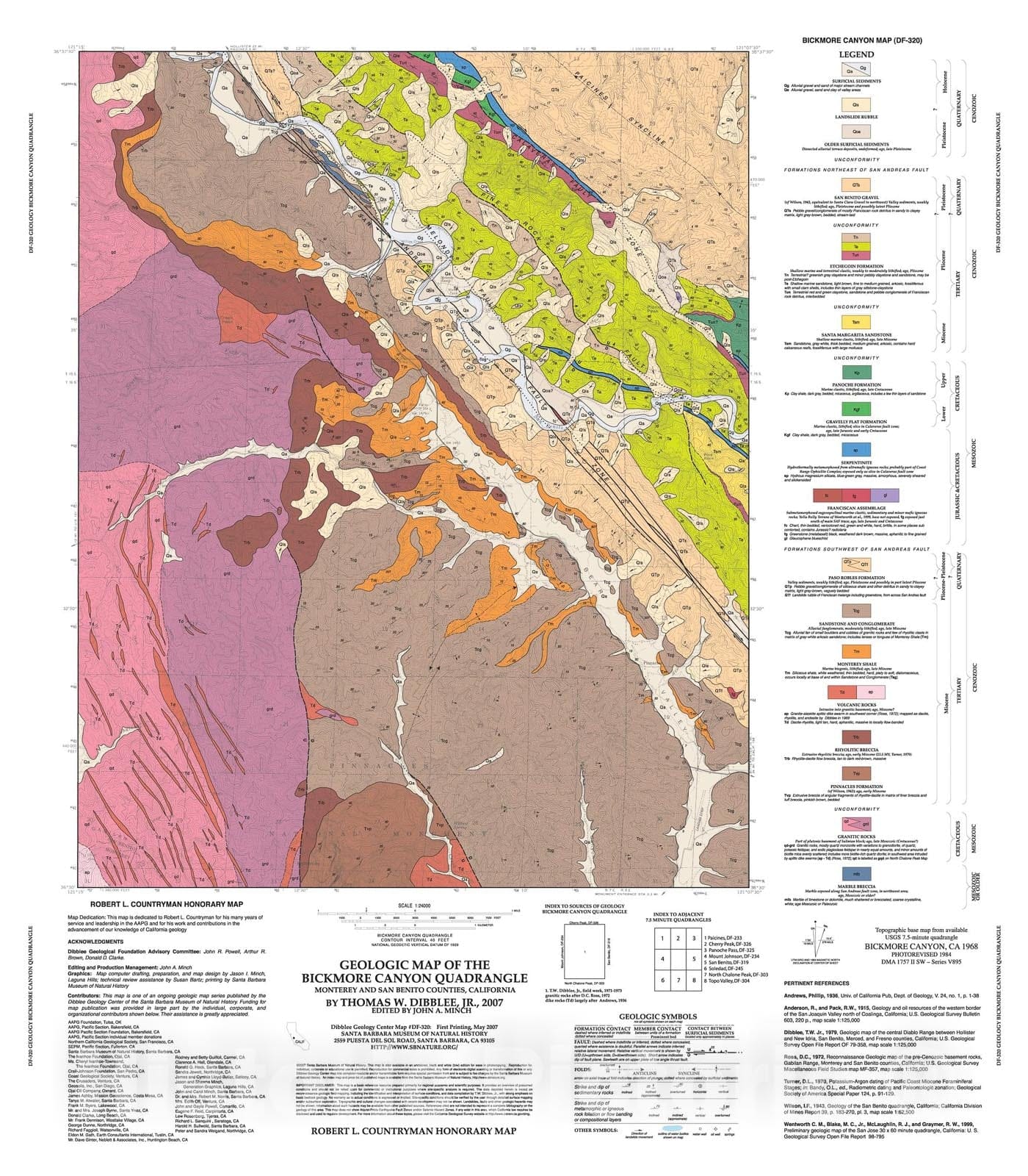Map : Geologic map of the Bickmore Canyon quadrangle, Monterey and San Benito Counties, California, 2007 Cartography Wall Art :