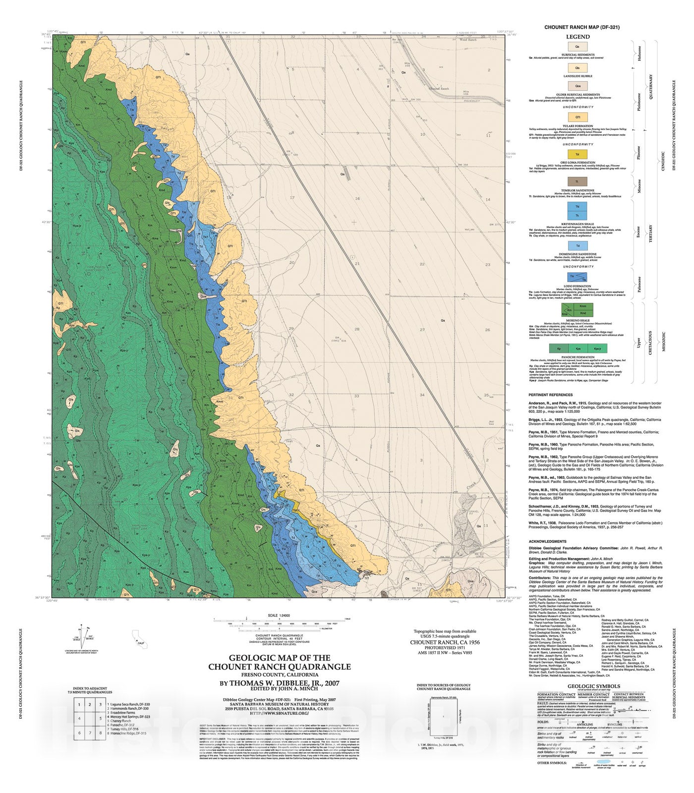 Map : Geologic map of the Chounet Ranch quadrangle, Fresno County, California, 2007 Cartography Wall Art :