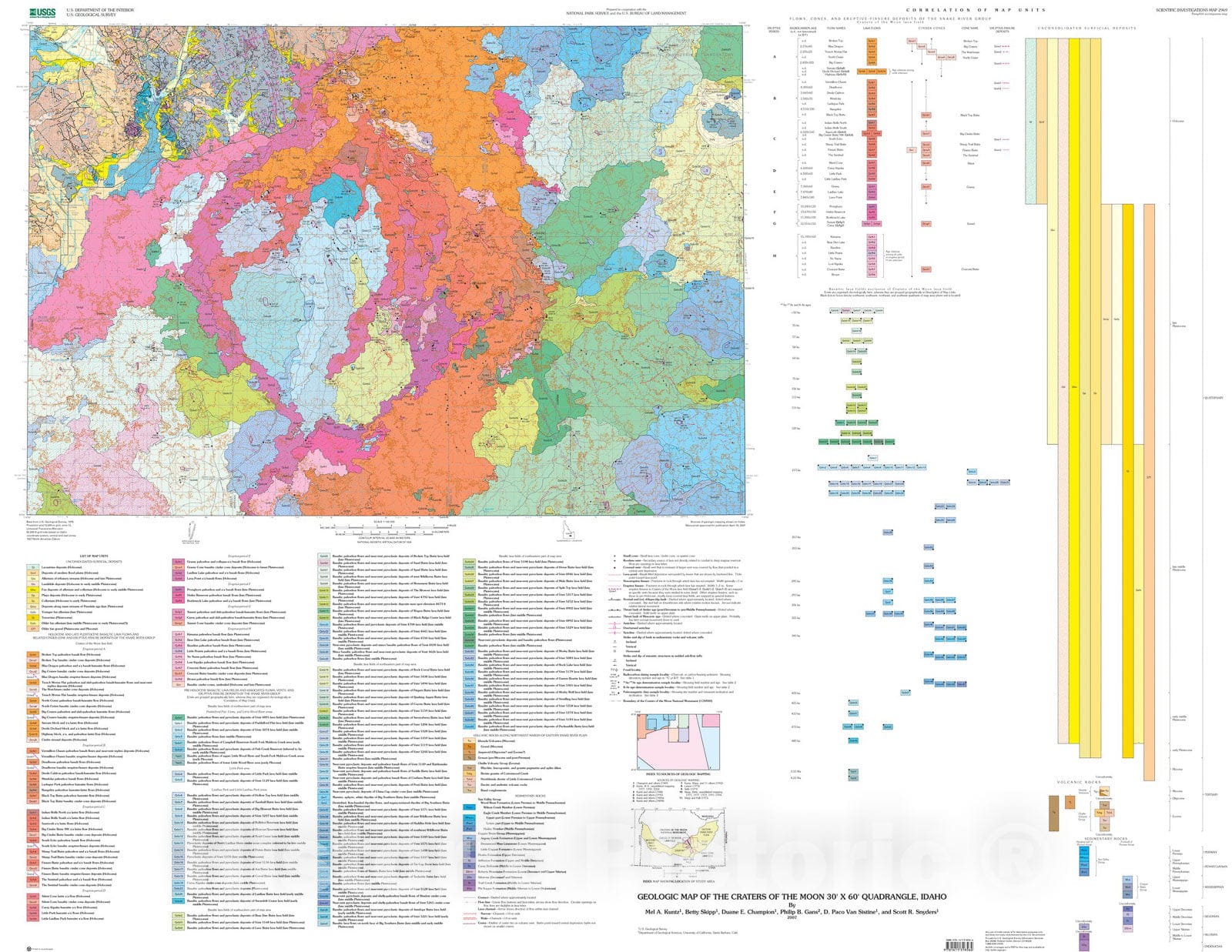 Map : Geologic map of the Craters of the Moon 30' X 60' quadrangle, Idaho, 2007 Cartography Wall Art :