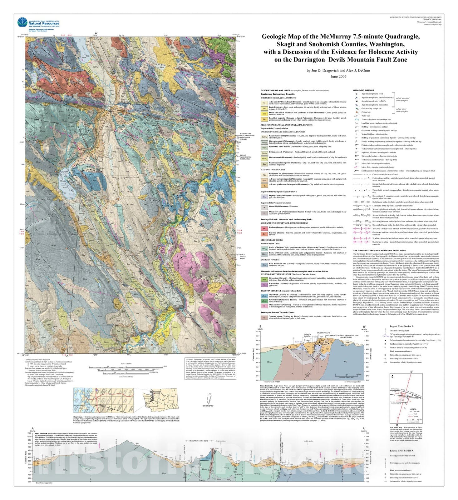 Map : Geologic map of the McMurray 7.5-minute quadrangle, Skagit and Snohomish Counties, Washington, with a discussion of the evidence f, 2006 Cartography Wall Art :
