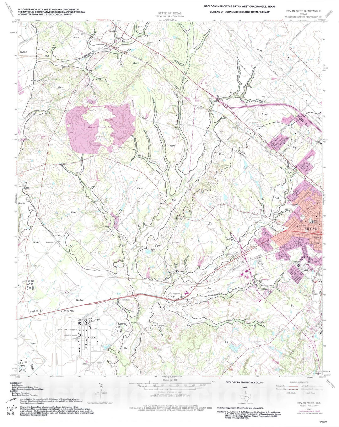 Map : Geologic map of the Bryan West quadrangle, Texas, 2007 Cartography Wall Art :