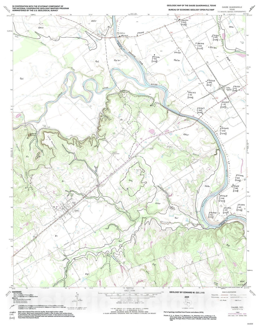 Map : Geologic map of the Gause quadrangle, Texas, 2006 Cartography Wall Art :