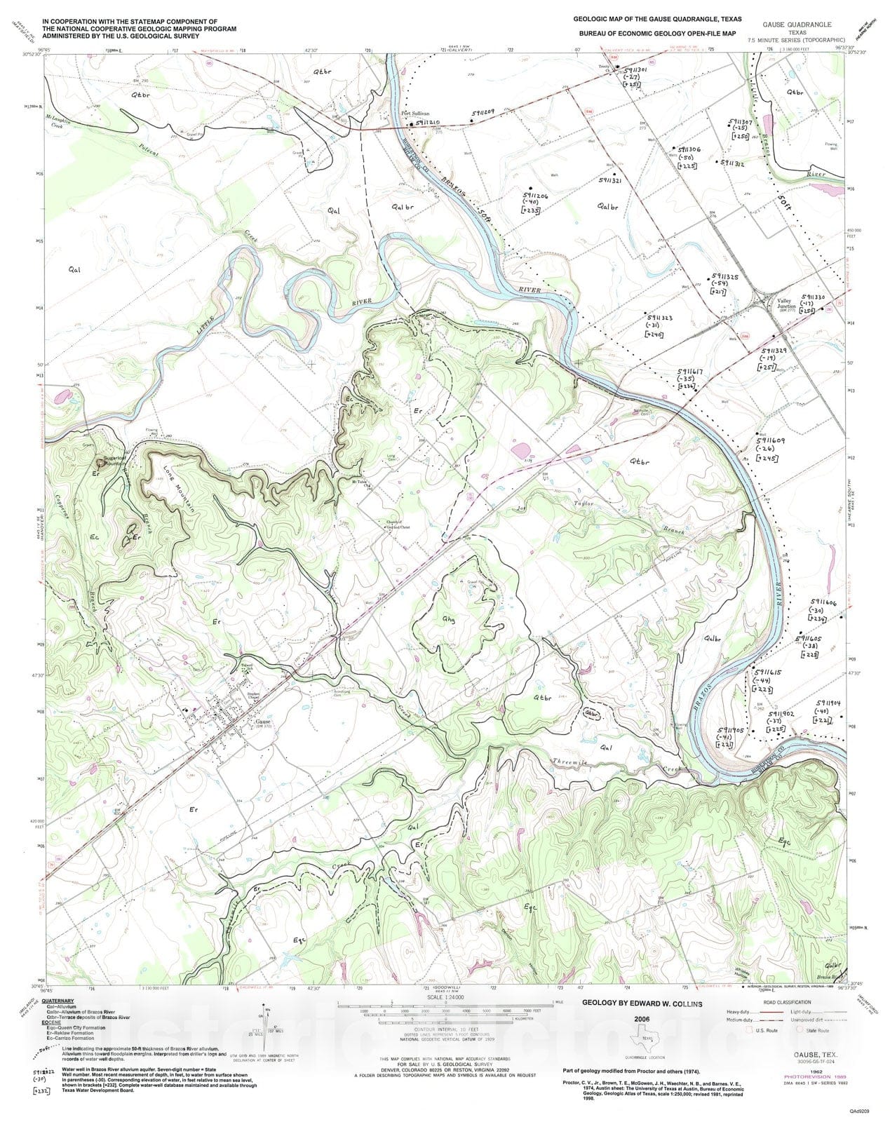 Map : Geologic map of the Gause quadrangle, Texas, 2006 Cartography Wall Art :