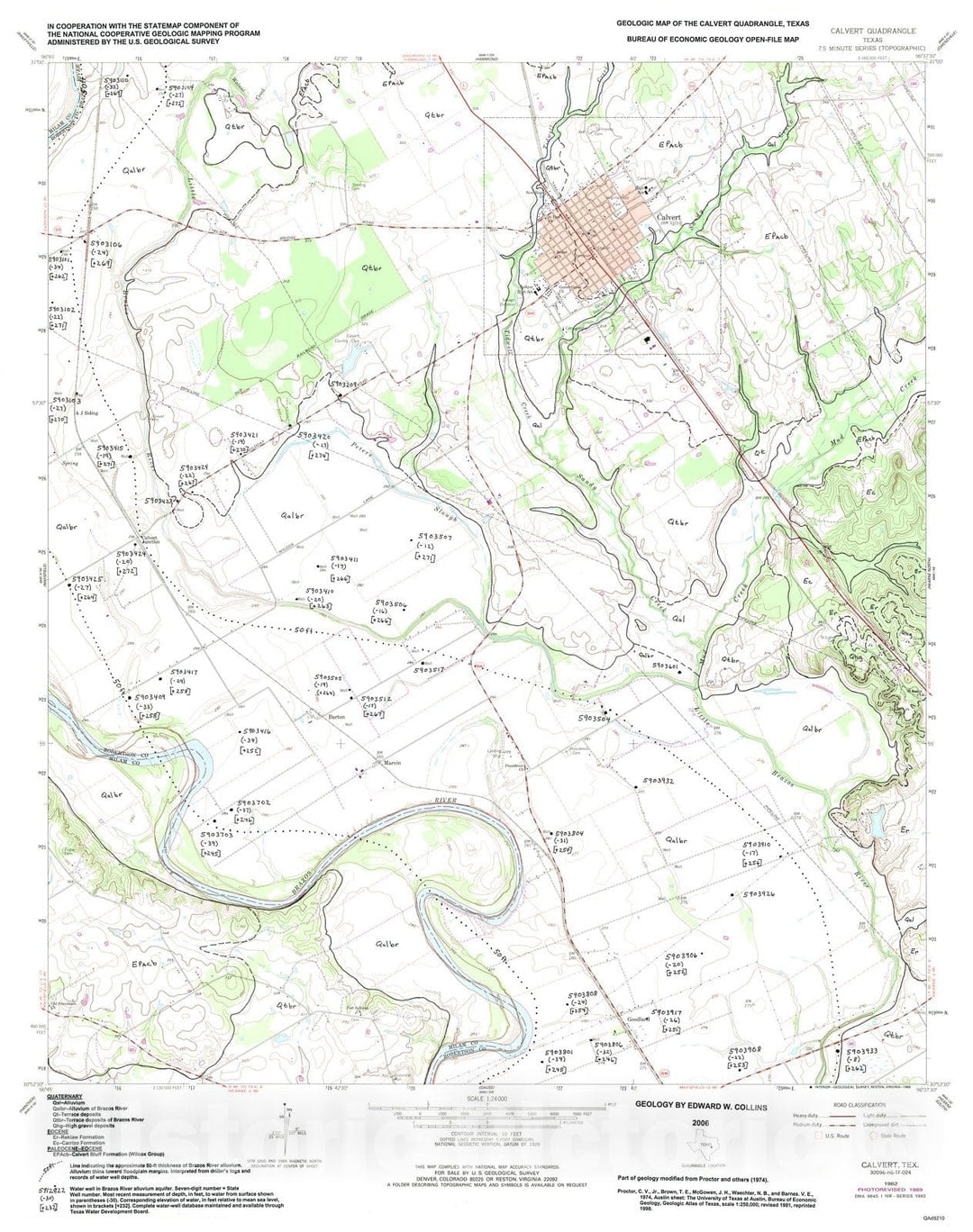 Map : Geologic map of the Calvert quadrangle, Texas, 2006 Cartography Wall Art :