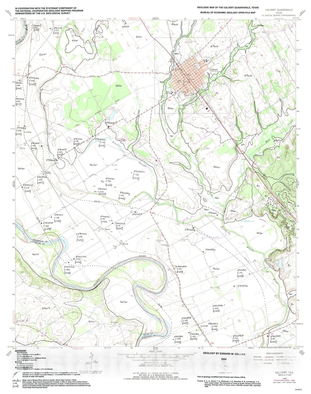 Map : Geologic map of the Calvert quadrangle, Texas, 2006 Cartography Wall Art :