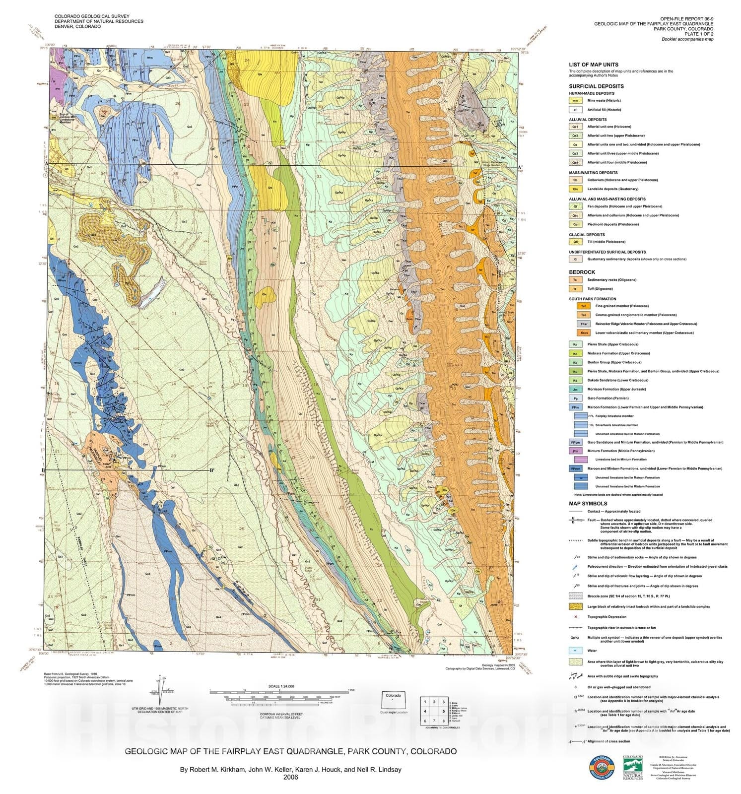 Map : Geologic Map of the Fairplay East quadrangle, Park County, Colorado, 2006 Cartography Wall Art :