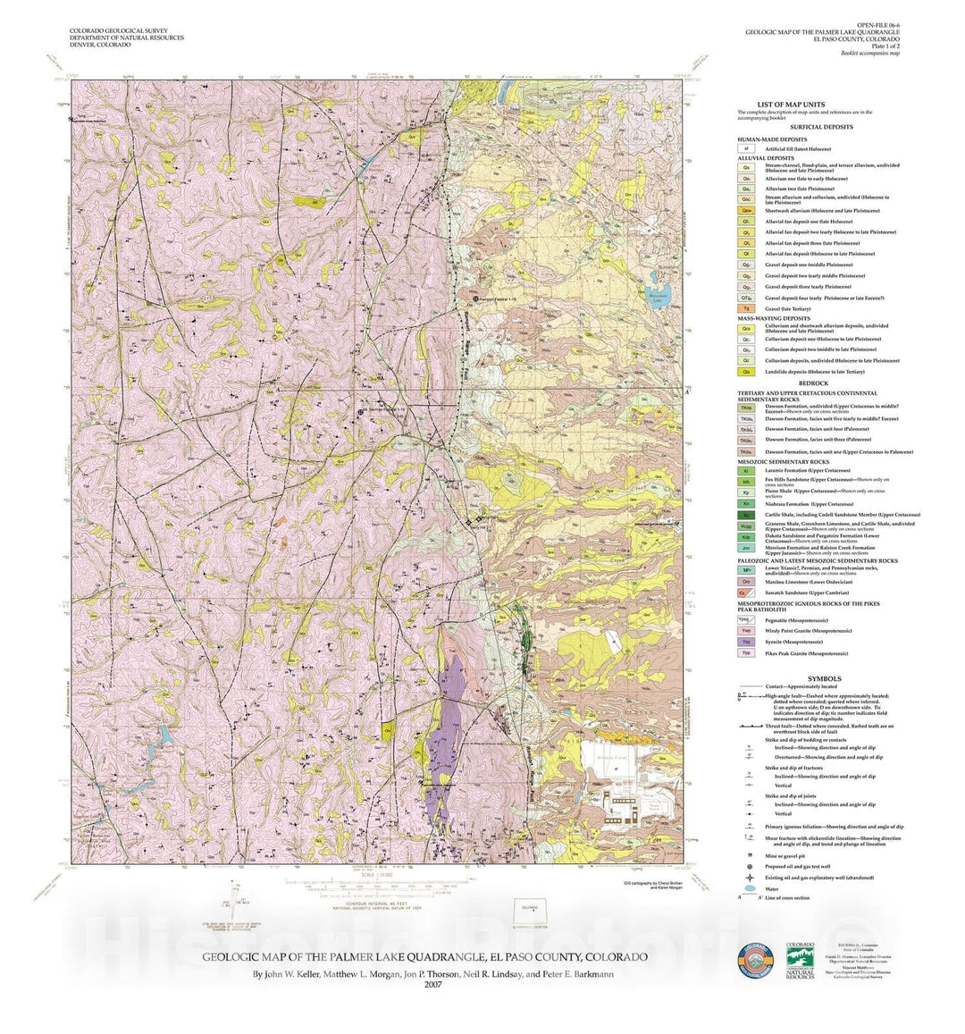Map : Geologic Map of the Palmer Lake Quadrangle, El Paso County, Colorado, 2006 Cartography Wall Art :