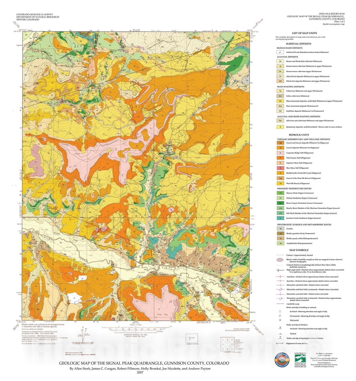 Map : Geologic Map of the Signal Peak Quadrangle, Gunnison County, Colorado, 2007 Cartography Wall Art :