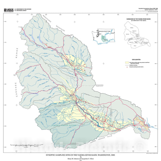 Map : Factors affecting the occurrence and distribution of pesticides in the Yakima River Basin, Washington, 2000, 2007 Cartography Wall Art :