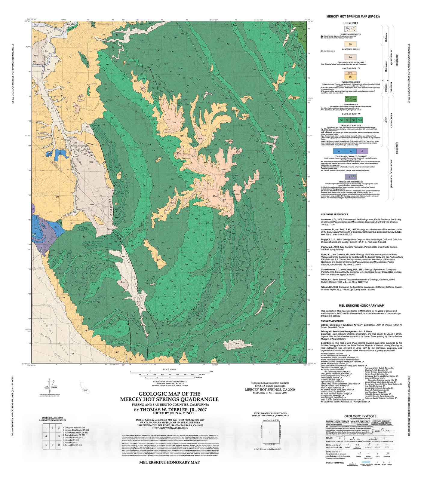 Map : Geologic map of the Mercey Hot Springs quadrangle, Fresno and San Benito Counties, California, 2007 Cartography Wall Art :