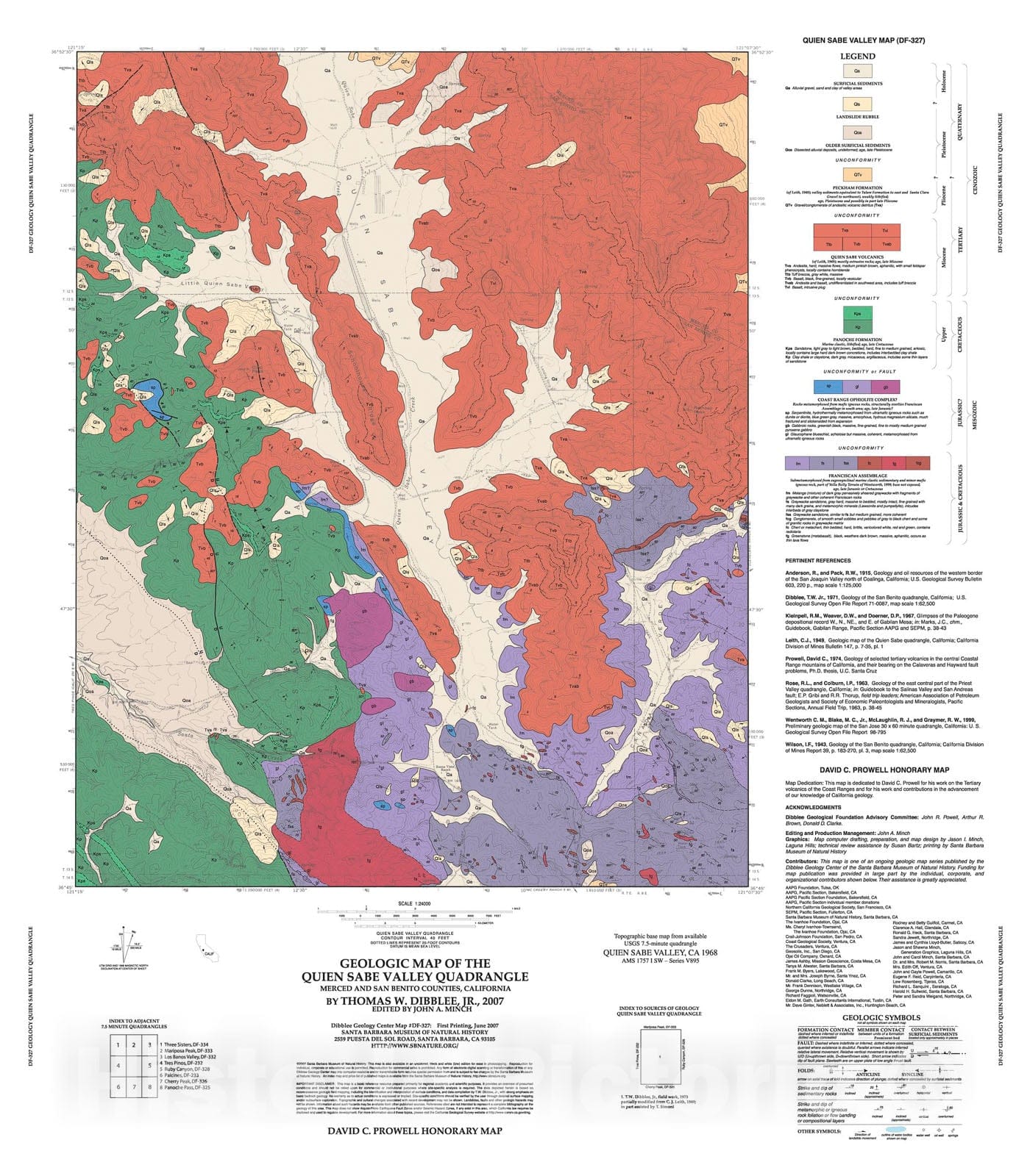 Map : Geologic map of the Quien Sabe Valley quadrangle, Merced and San Benito Counties, California, 2007 Cartography Wall Art :
