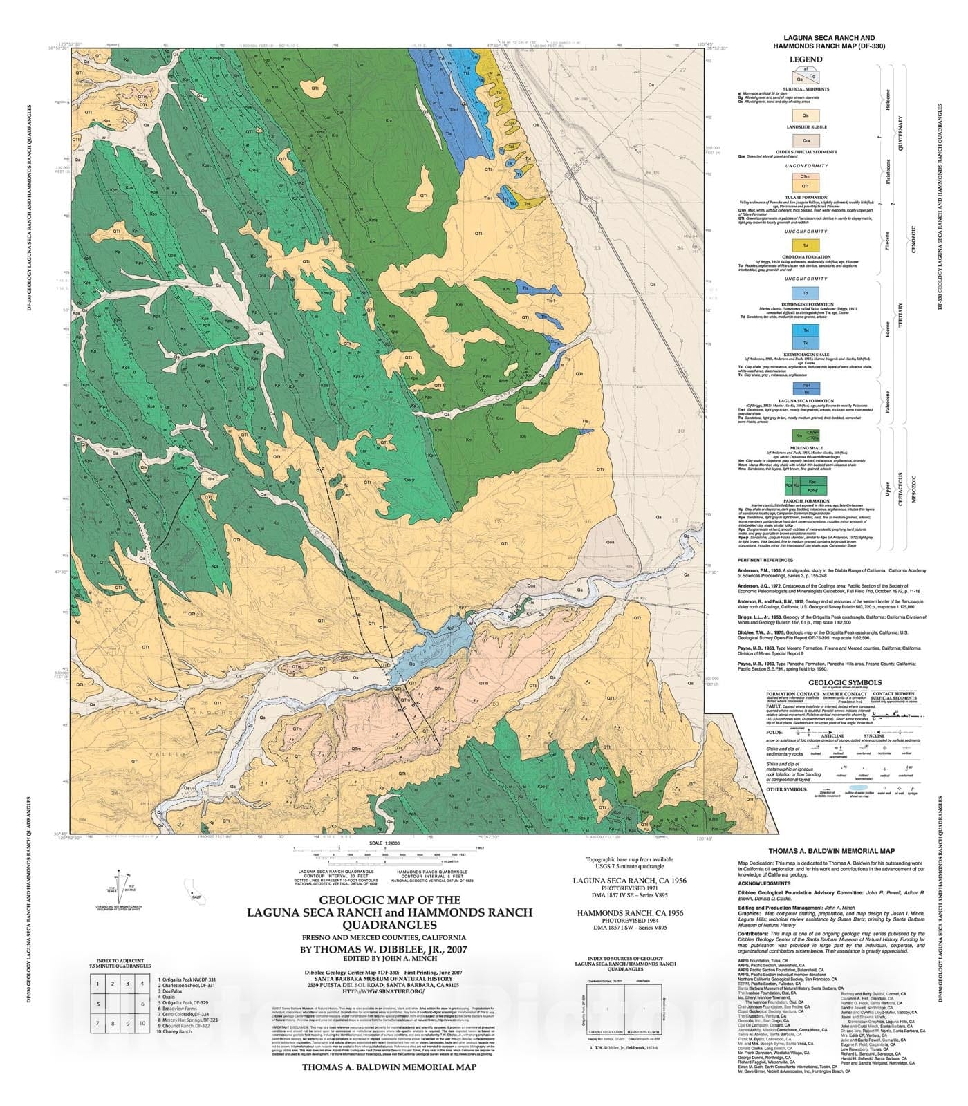 Map : Geologic map of the Laguna Seca Ranch and Hammonds Ranch quadrangles, Fresno and Merced Counties, California, 2007 Cartography Wall Art :