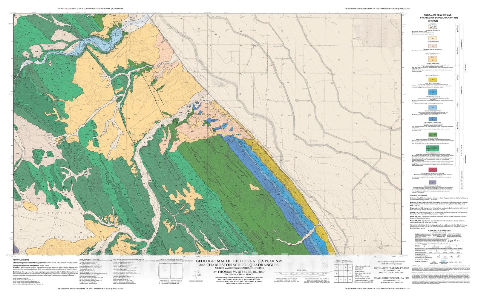 Map : Geologic map of the Ortigalita Peak NW and Charleston School quadrangles, Merced and Fresno Counties, California, 2007 Cartography Wall Art :