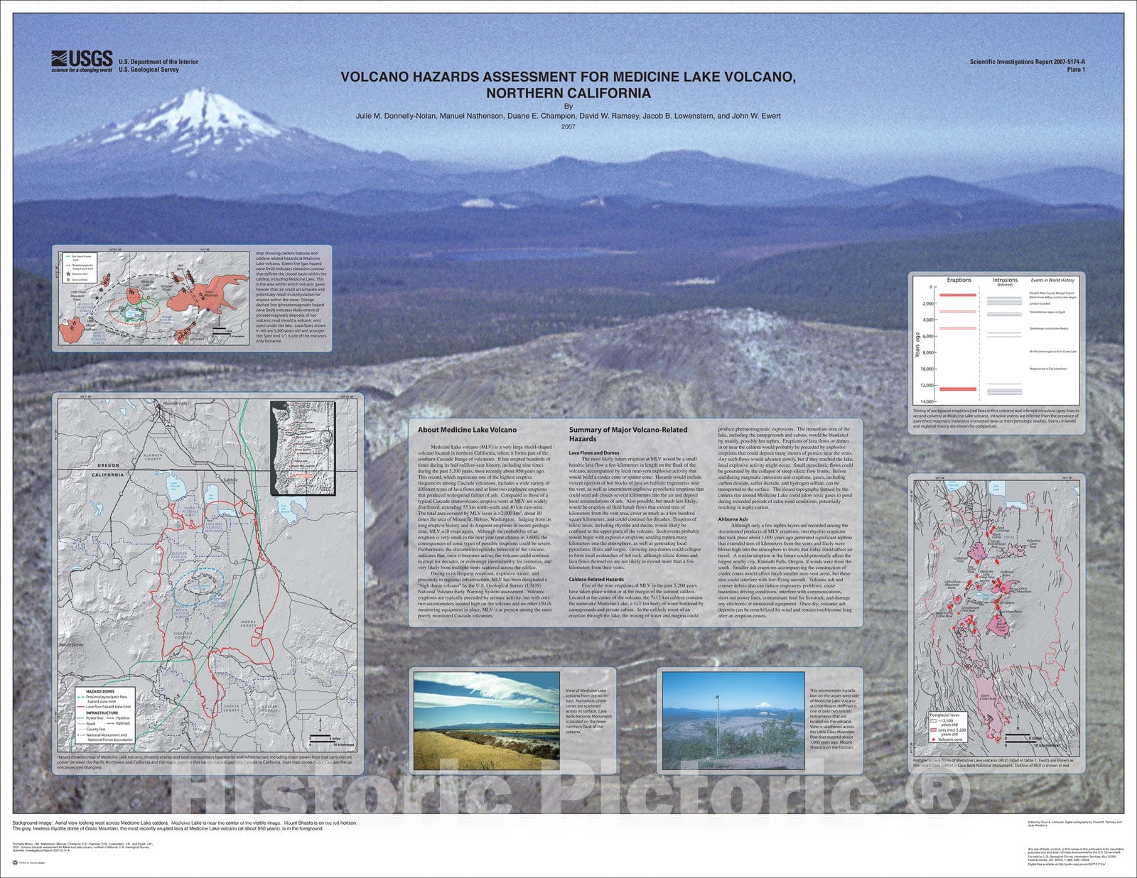 Map : Volcano hazards assessment for Medicine Lake volcano, northern California, 2007 Cartography Wall Art :