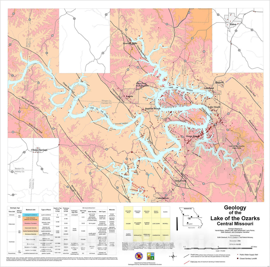 Map : Geology of the Lake of the Ozarks, central Missouri, 2004 Cartography Wall Art :