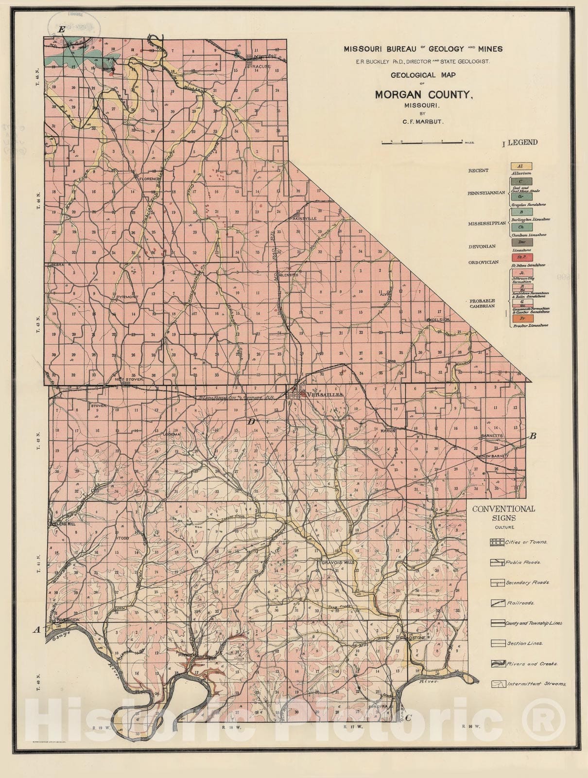 Map : The geology of Morgan County, 1908 Cartography Wall Art :