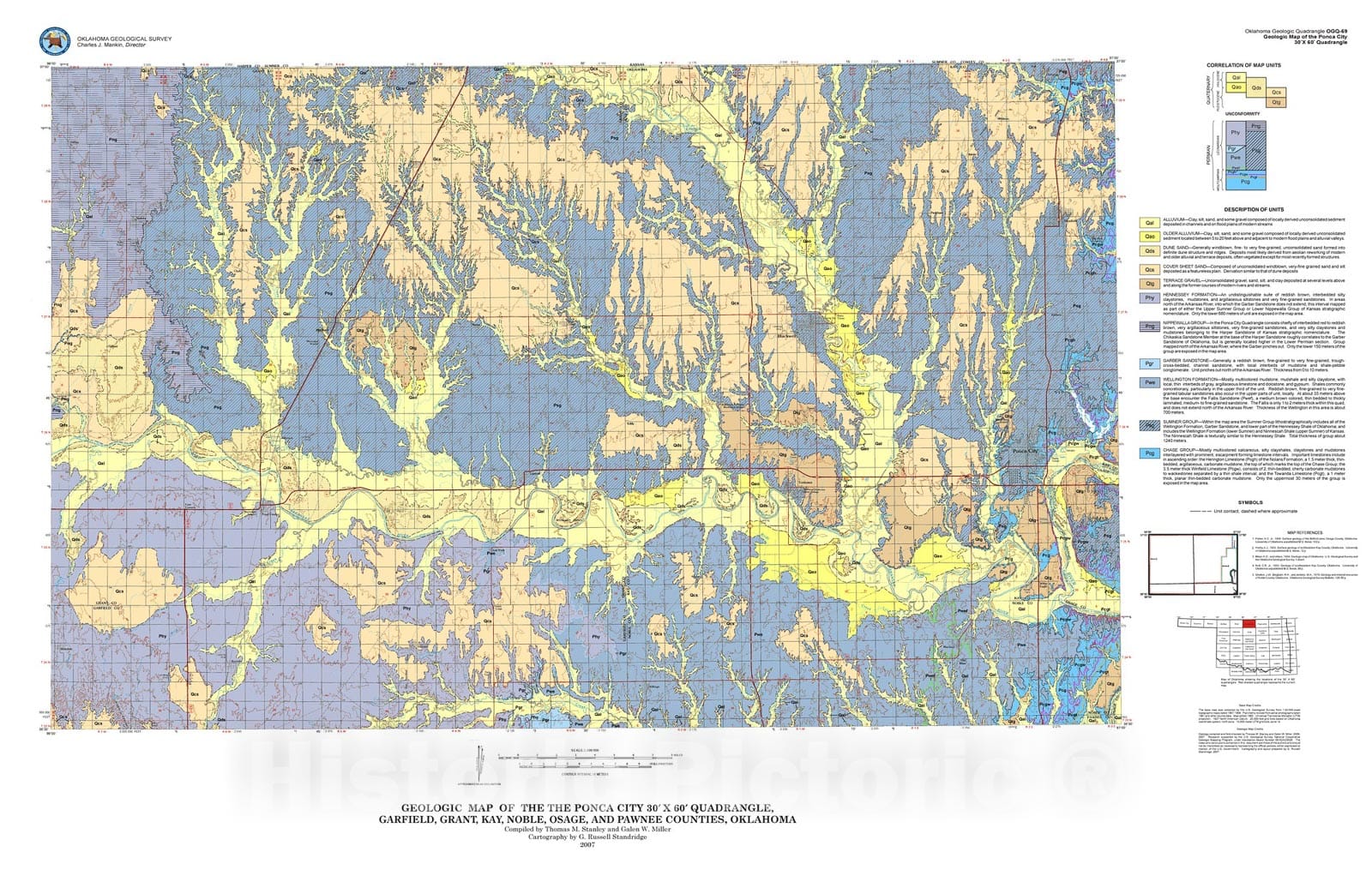 Map : Geologic map of the Ponca City 30' X 60' quadrangle, Garfield, Grant, Kay, Noble, Osage, and Pawnee Counties, Oklahoma, 2007 Cartography Wall Art :