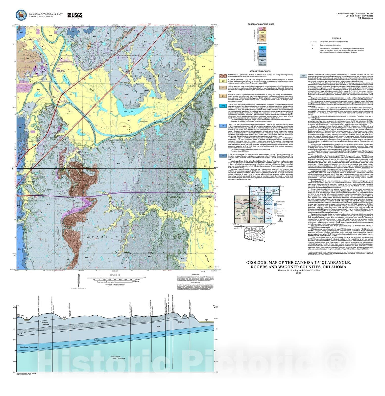 Map : Geologic map of the Catoosa 7.5' quadrangle, Rogers and Wagoner Counties, Oklahoma, 2006 Cartography Wall Art :