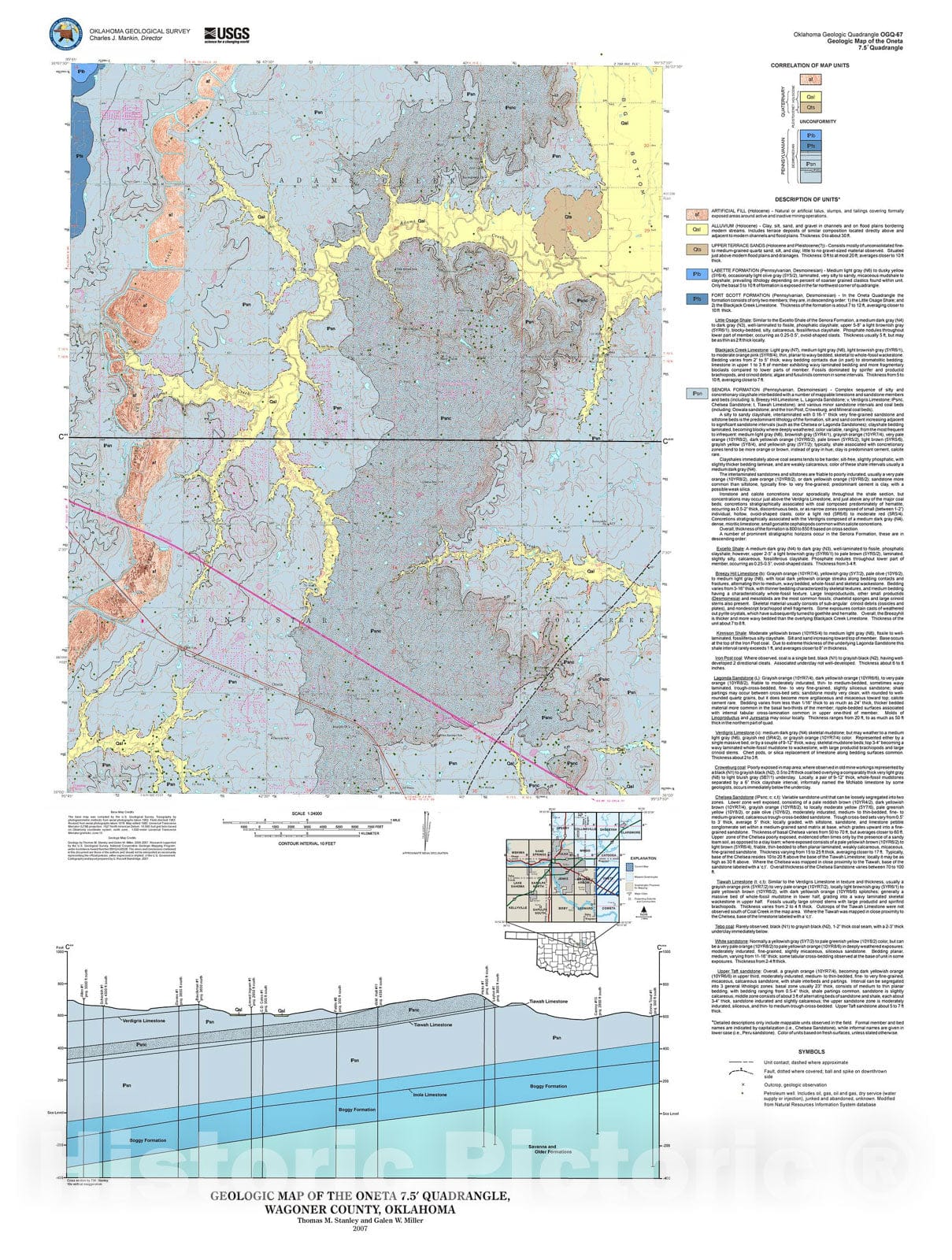 Map : Geologic map of the Oneta 7.5' quadrangle, Wagoner County, Oklahoma, 2007 Cartography Wall Art :