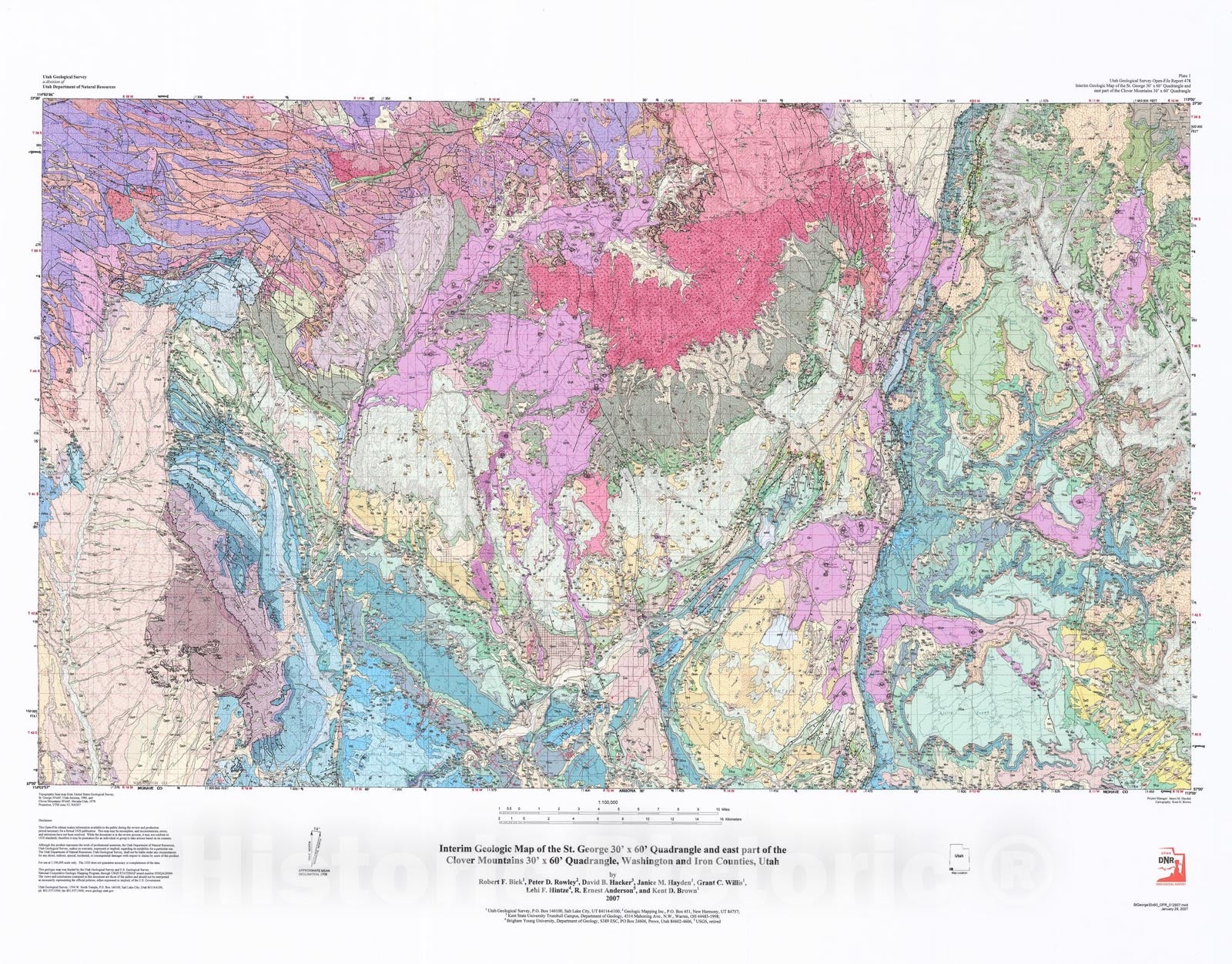 Map : Interim geologic map of the St. George 30' x 60' quadrangle and east part of the Clover Mountains 30' x 60' quadrangle, Washington, 2007 Cartography Wall Art :