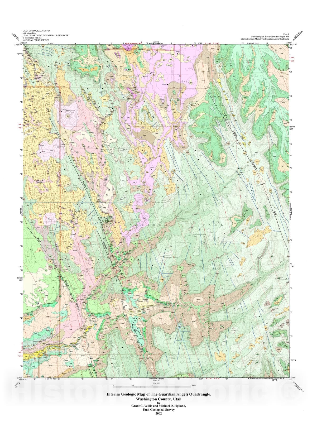 Map : Interim  geologic map of the Guardian Angels quadrangle, Washington County, Utah, 2002 Cartography Wall Art :