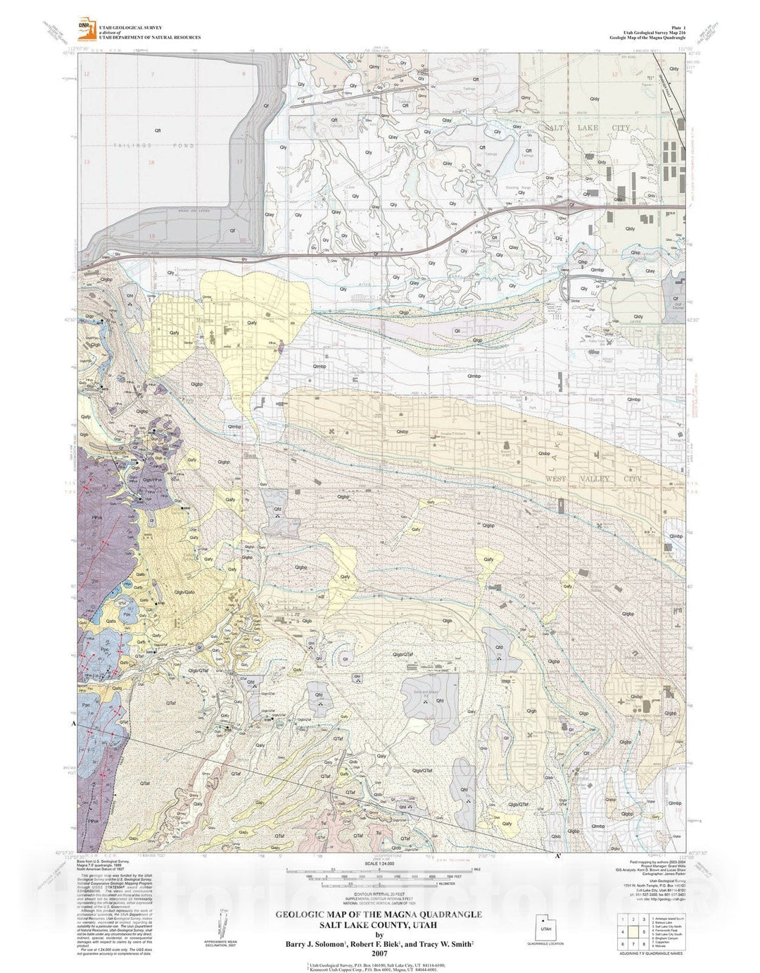 Map : Geologic map of the Magna quadrangle, Salt Lake County, Utah, 2007 Cartography Wall Art :