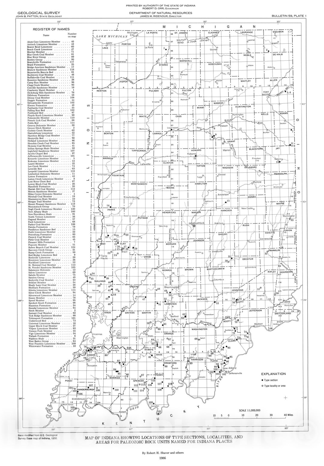 Map : Compendium of Paleozoic rock-unit stratigraphy in Indiana -- a revision, 1986 Cartography Wall Art :