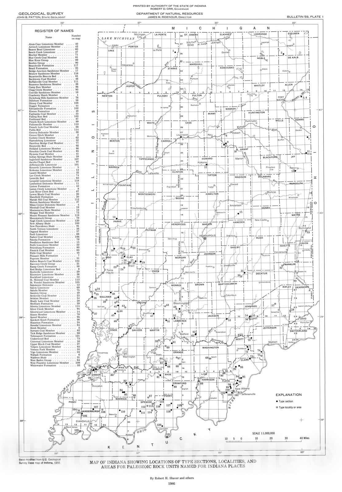 Map : Compendium of Paleozoic rock-unit stratigraphy in Indiana -- a revision, 1986 Cartography Wall Art :