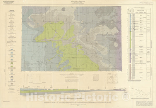 Map : Geologic map of the one degree x two degree Danville quadrangle, Indiana and Illinois, showing bedrock and unconsolidated deposits [Pa, one966 Cartography Wall Art :