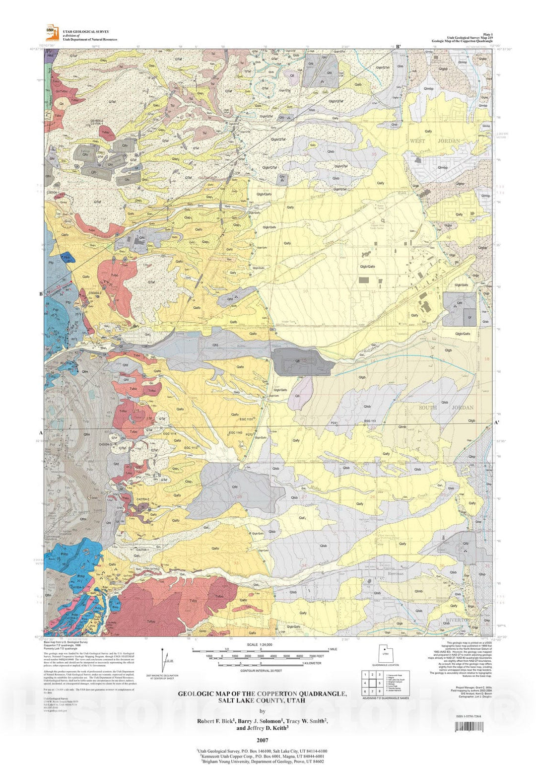 Map : Geologic map of the Copperton quadrangle, Salt Lake County, Utah, 2007 Cartography Wall Art :