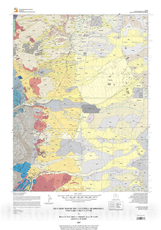 Map : Geologic map of the Copperton quadrangle, Salt Lake County, Utah, 2007 Cartography Wall Art :