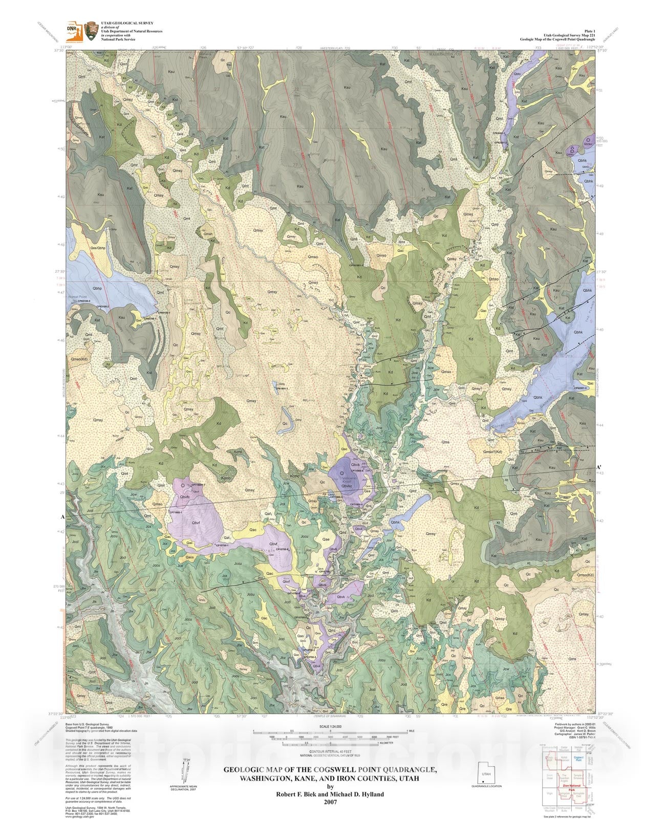 Map : Geologic map of the Cogswell Point quadrangle, Washington, Kane, and Iron Counties, Utah, 2007 Cartography Wall Art :