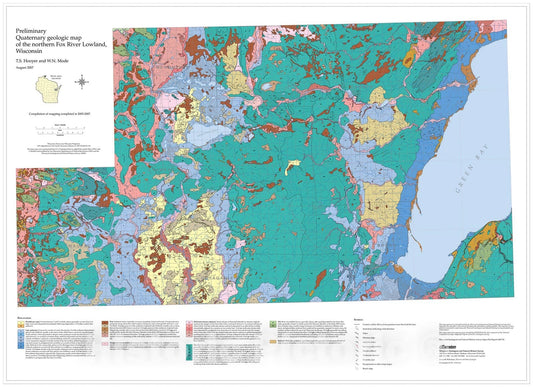 Map : Preliminary Quaternary geologic map of the northern Fox River Lowland, Wisconsin, 2007 Cartography Wall Art :