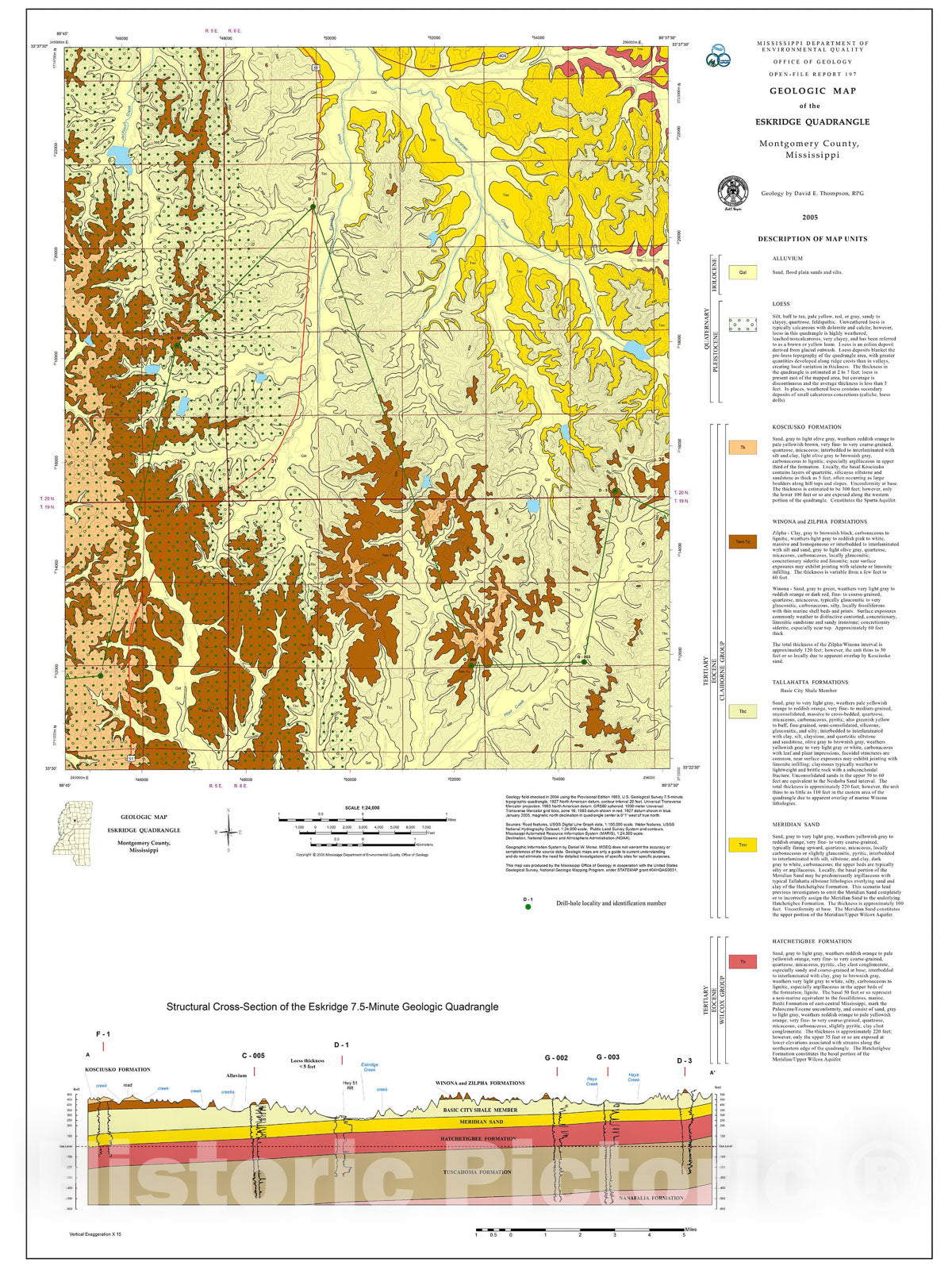 Map : Geologic map of the Eskridge quadrangle, Montgomery County, Mississippi, 2005 Cartography Wall Art :
