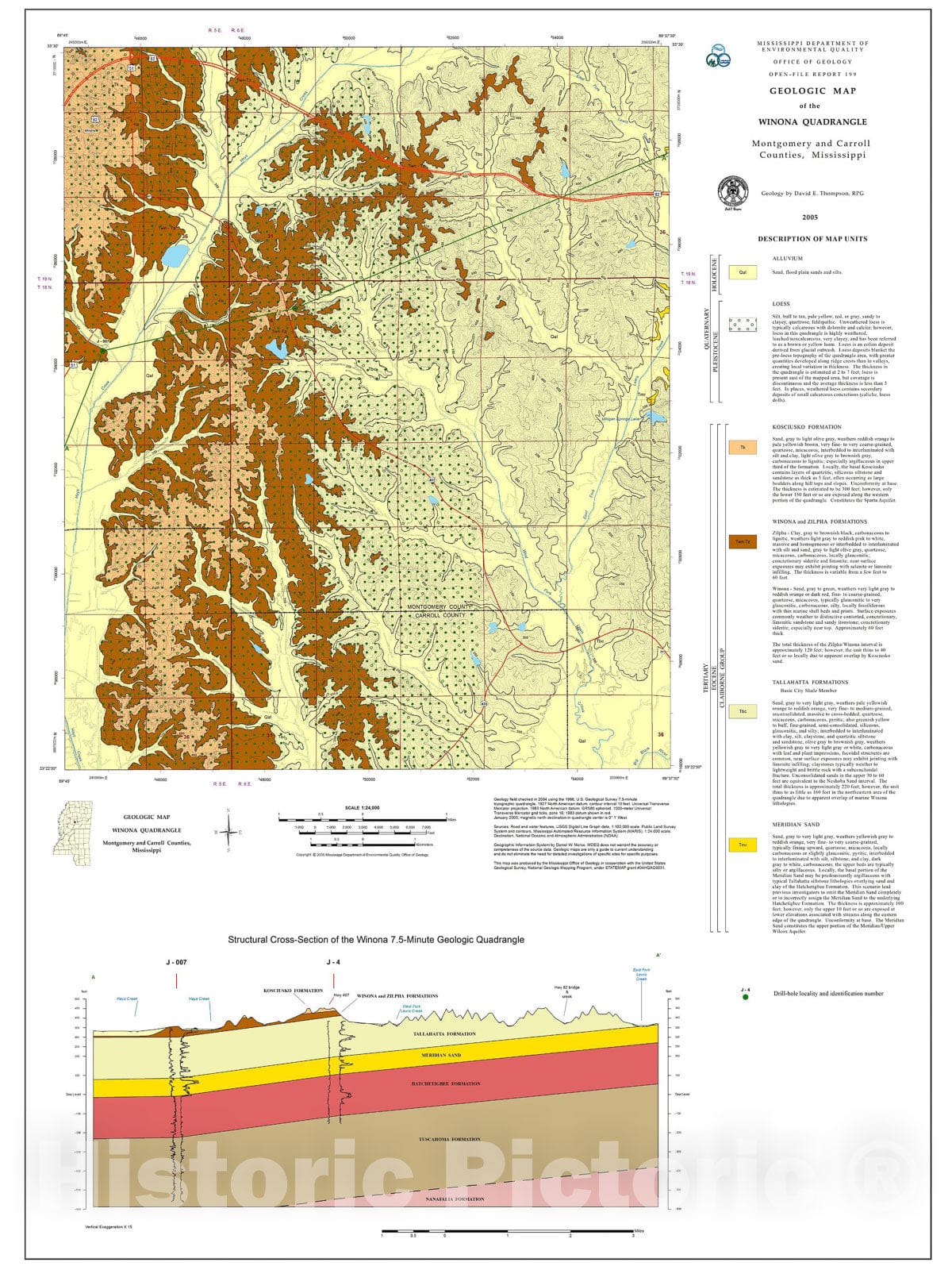 Map : Geologic map of the Winona quadrangle, Montgomery and Carroll counties, Mississippi, 2005 Cartography Wall Art :