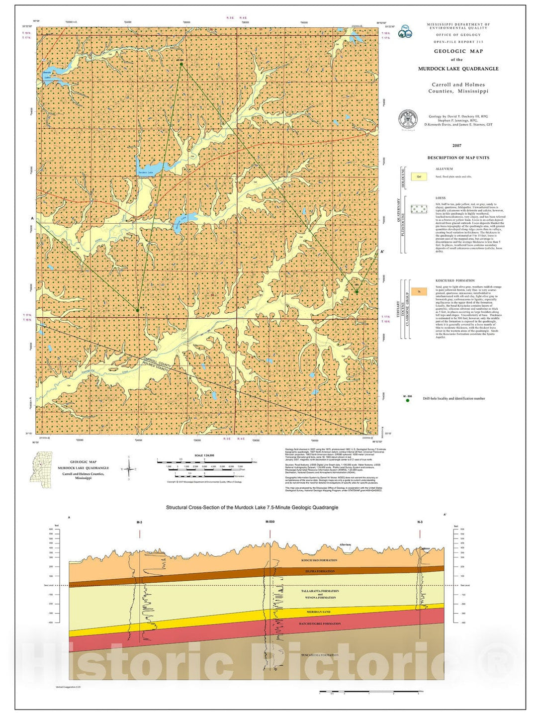 Map : Geologic map of the Murdock Lake quadrangle, Carroll and Holmes counties, Mississippi, 2007 Cartography Wall Art :