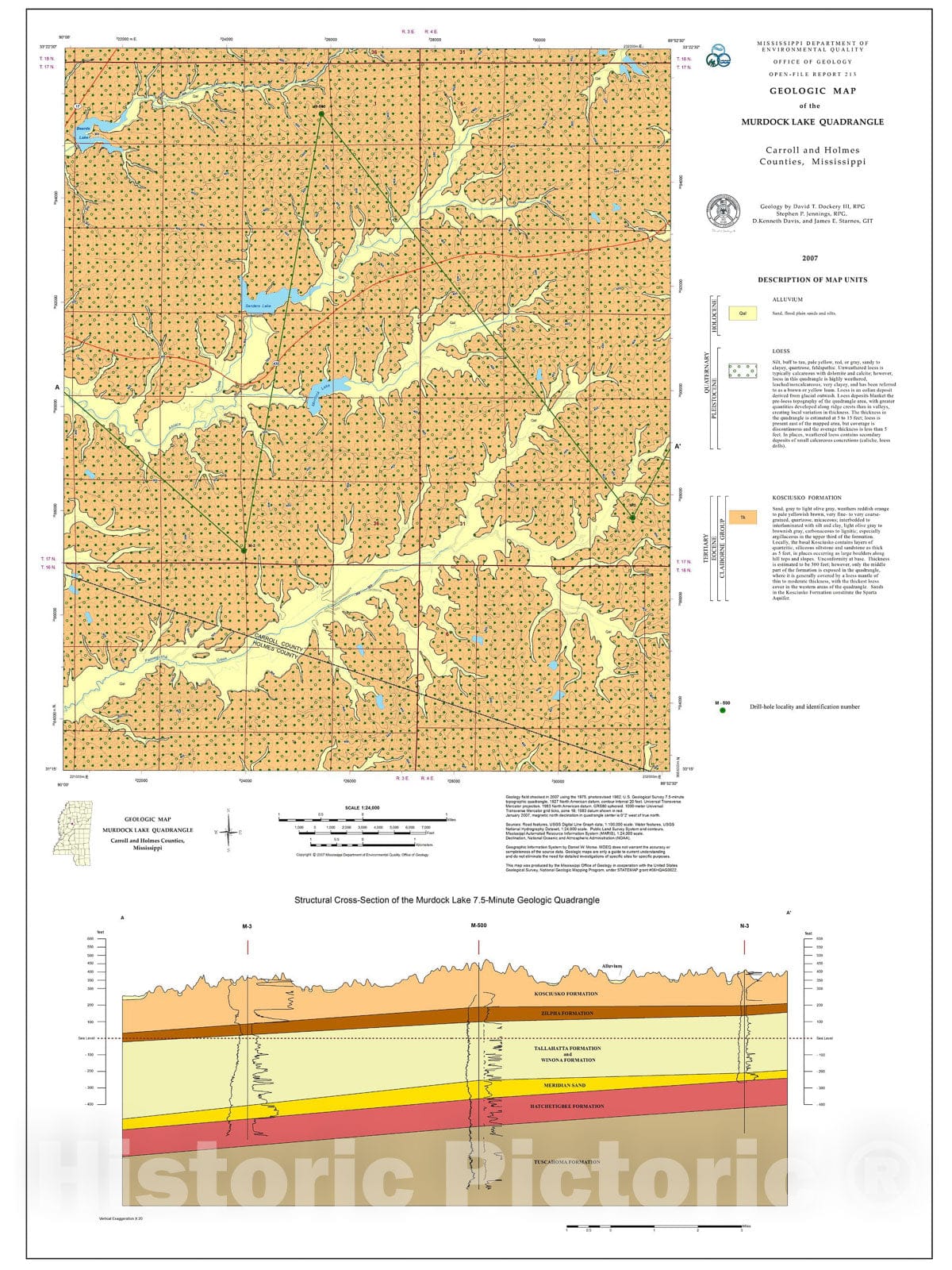 Map : Geologic map of the Murdock Lake quadrangle, Carroll and Holmes counties, Mississippi, 2007 Cartography Wall Art :