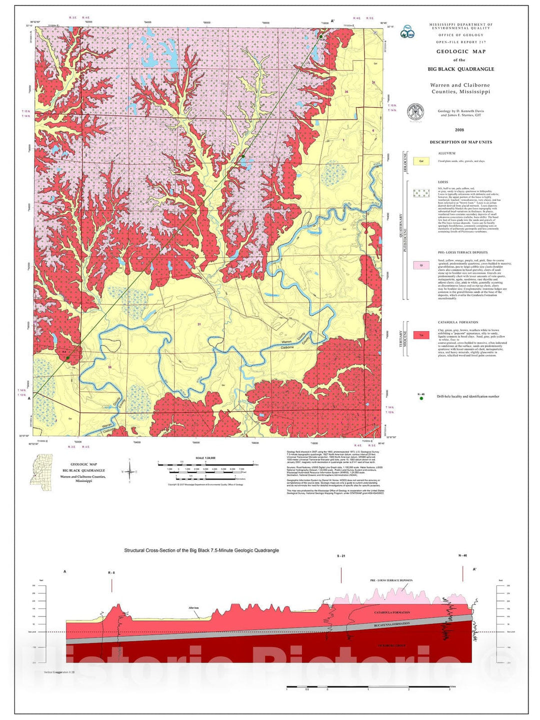 Map : Geologic map of the Big Black quadrangle, Warren and Claiborne counties, Mississippi, 2007 Cartography Wall Art :