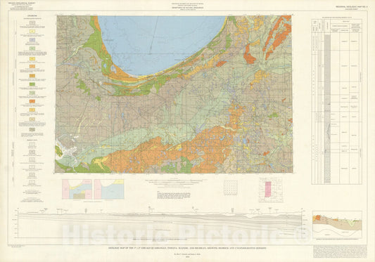 Map : Geologic map of the one degree x two degree Chicago quadrangle, Indiana, Illinois, and Michigan, showing bedrock and unconsolidated deposits, one970 Cartography Wall Art :