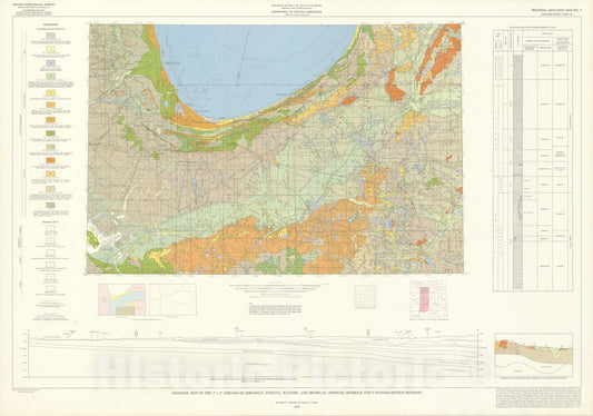 Map : Geologic map of the one degree x two degree Chicago quadrangle, Indiana, Illinois, and Michigan, showing bedrock and unconsolidated de, one970 Cartography Wall Art :