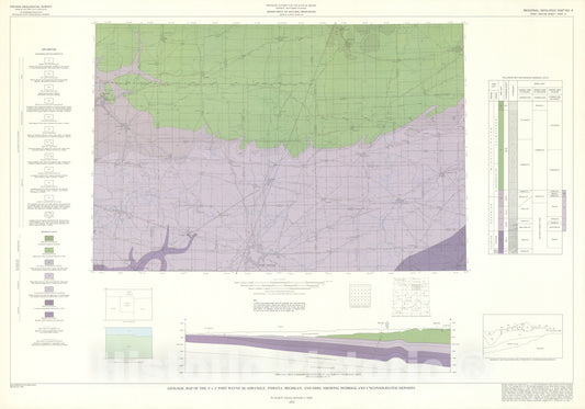 Map : Geologic map of the one degree x two degree Fort Wayne quadrangle, Indiana, Michigan, and Ohio, showing bedrock, one97two Cartography Wall Art :