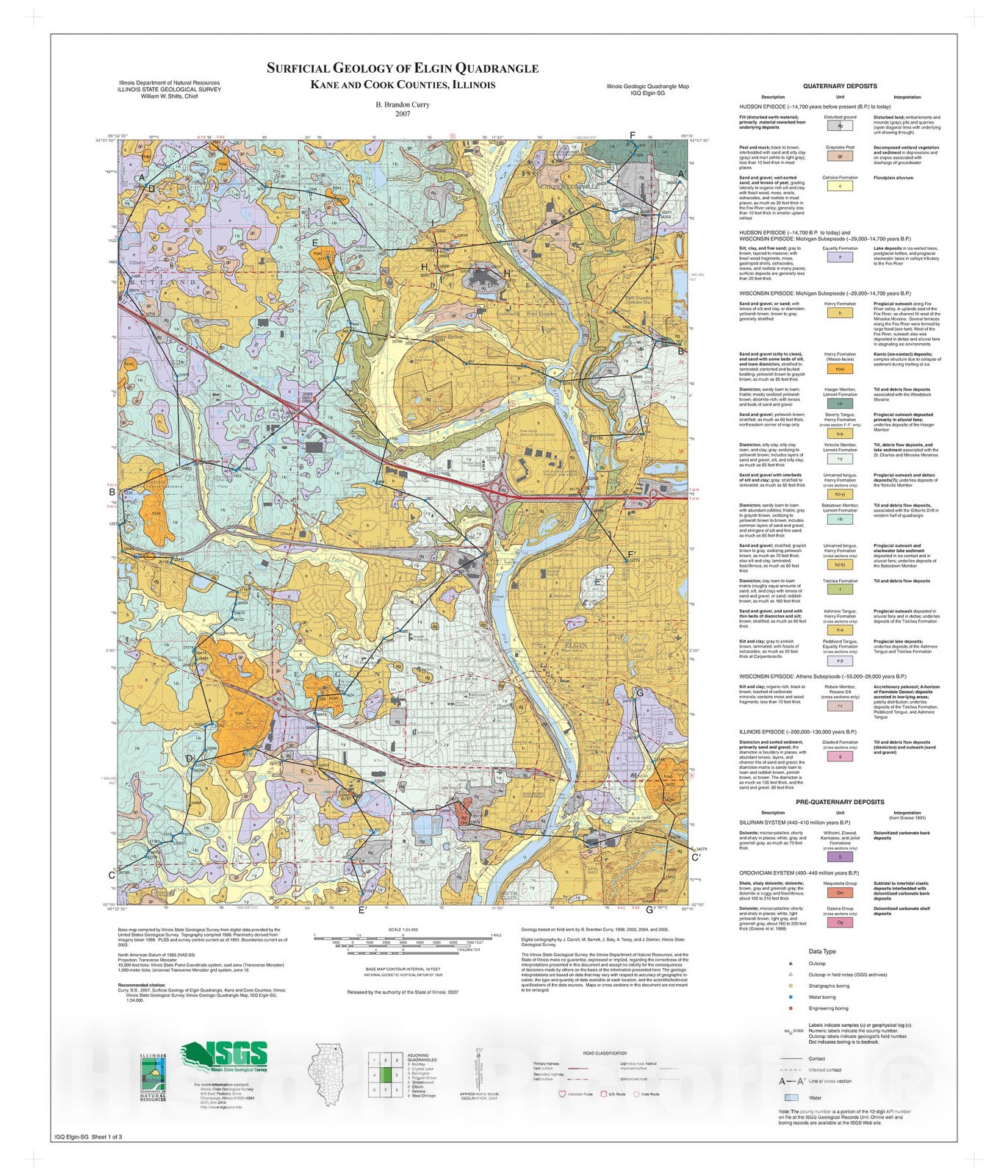 Map : Surficial Geology of Elgin Quadrangle, 2007 Cartography Wall Art :