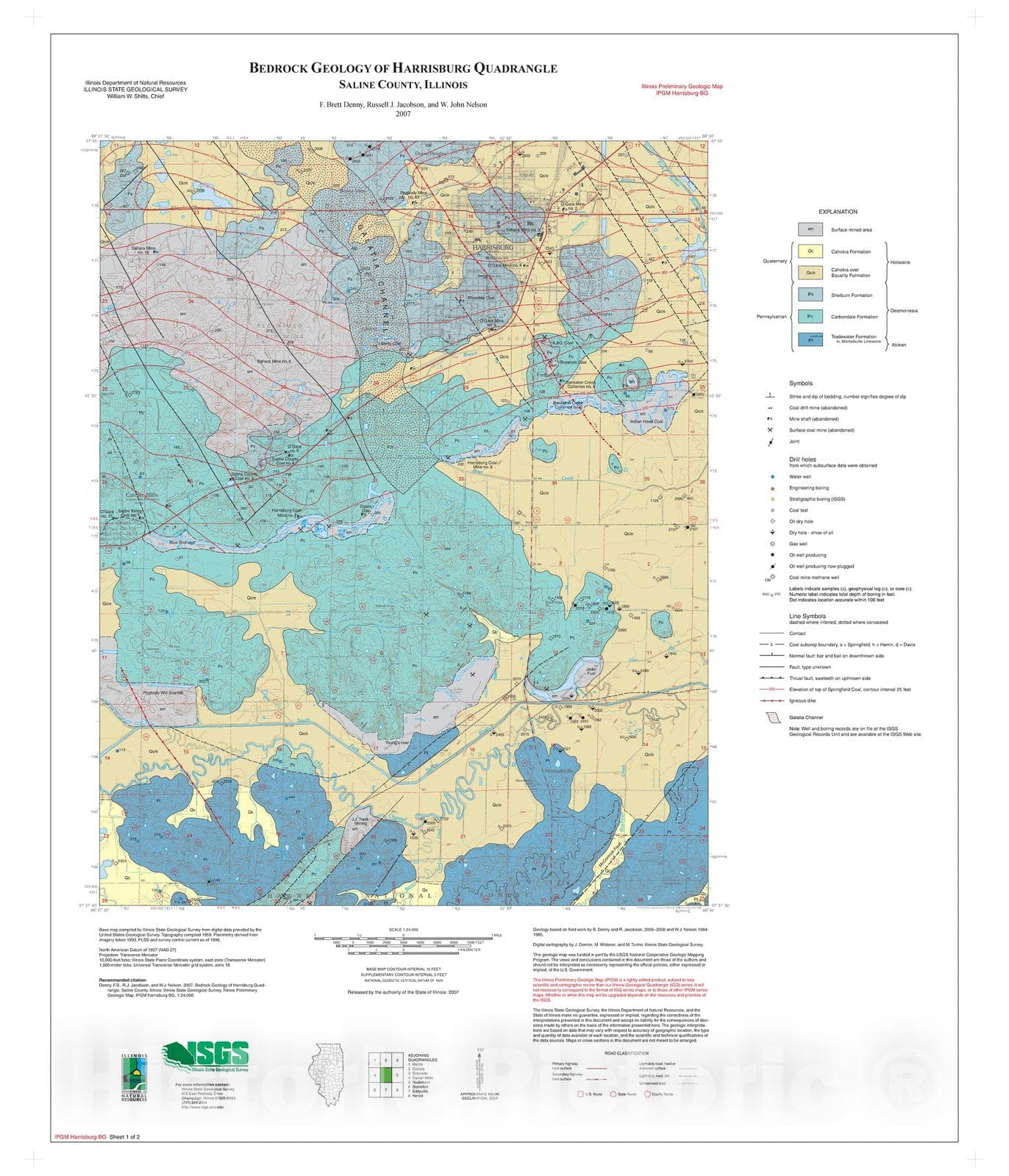 Map : Bedrock Geology of Harrisburg Quadrangle, 2007 Cartography Wall Art :