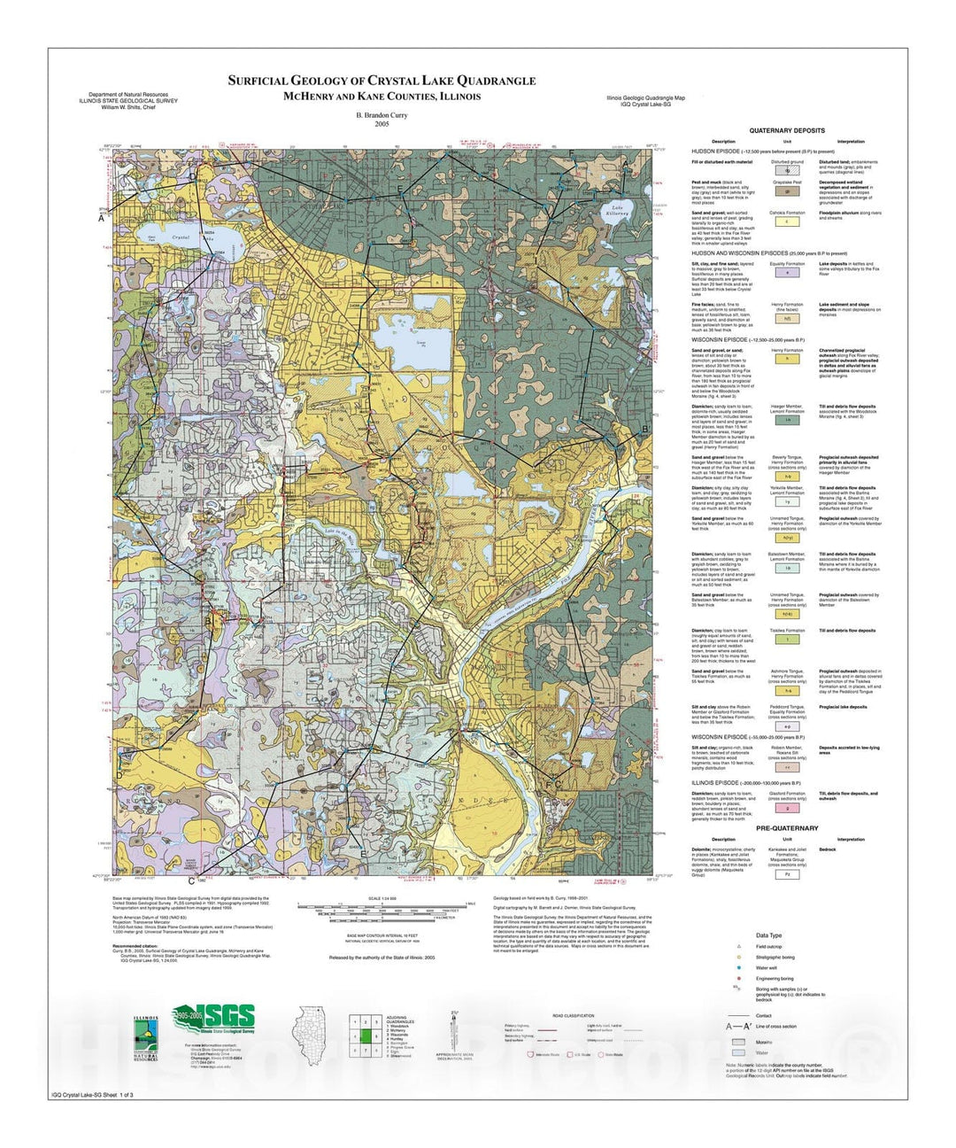 Map : Surficial geology of Crystal Lake Quadrangle, 2005 Cartography Wall Art :