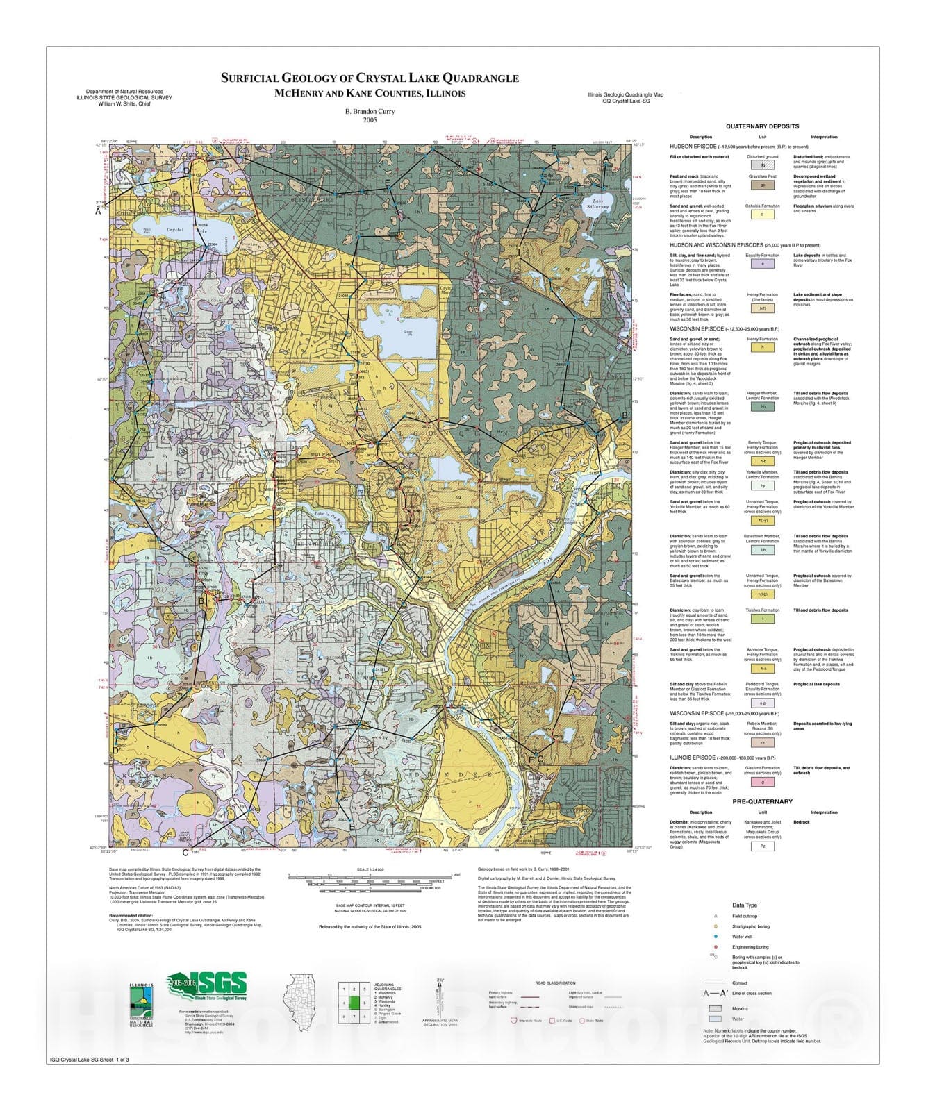 Map : Surficial geology of Crystal Lake Quadrangle, 2005 Cartography Wall Art :