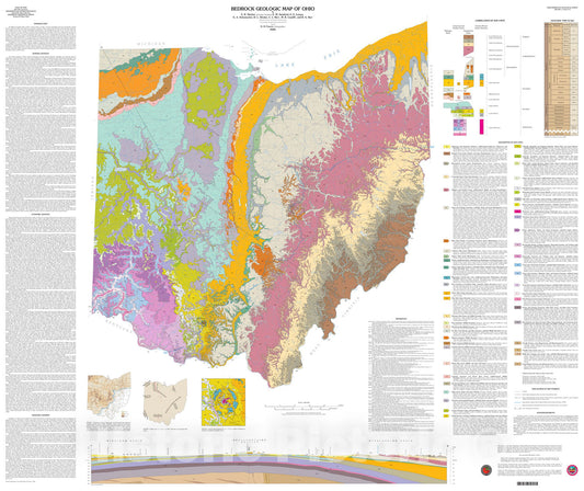 Map : Bedrock geologic map of Ohio, 2006 Cartography Wall Art :