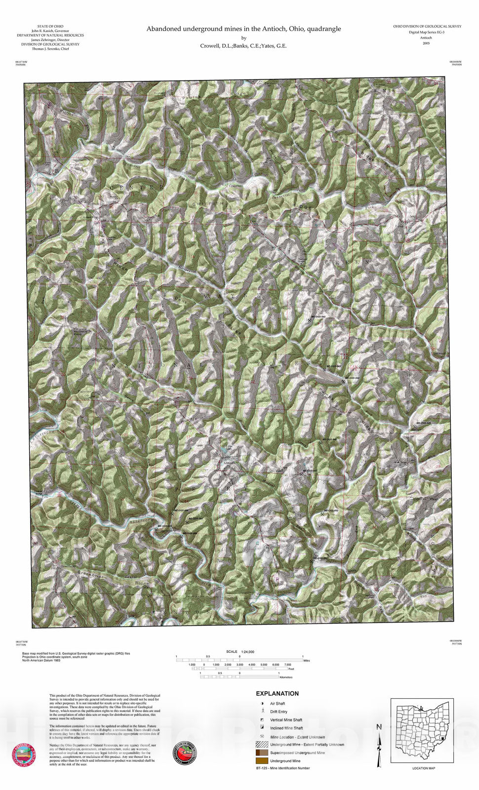 Map : Abandoned underground mines in the Antioch, Ohio, quadrangle, 2005 Cartography Wall Art :