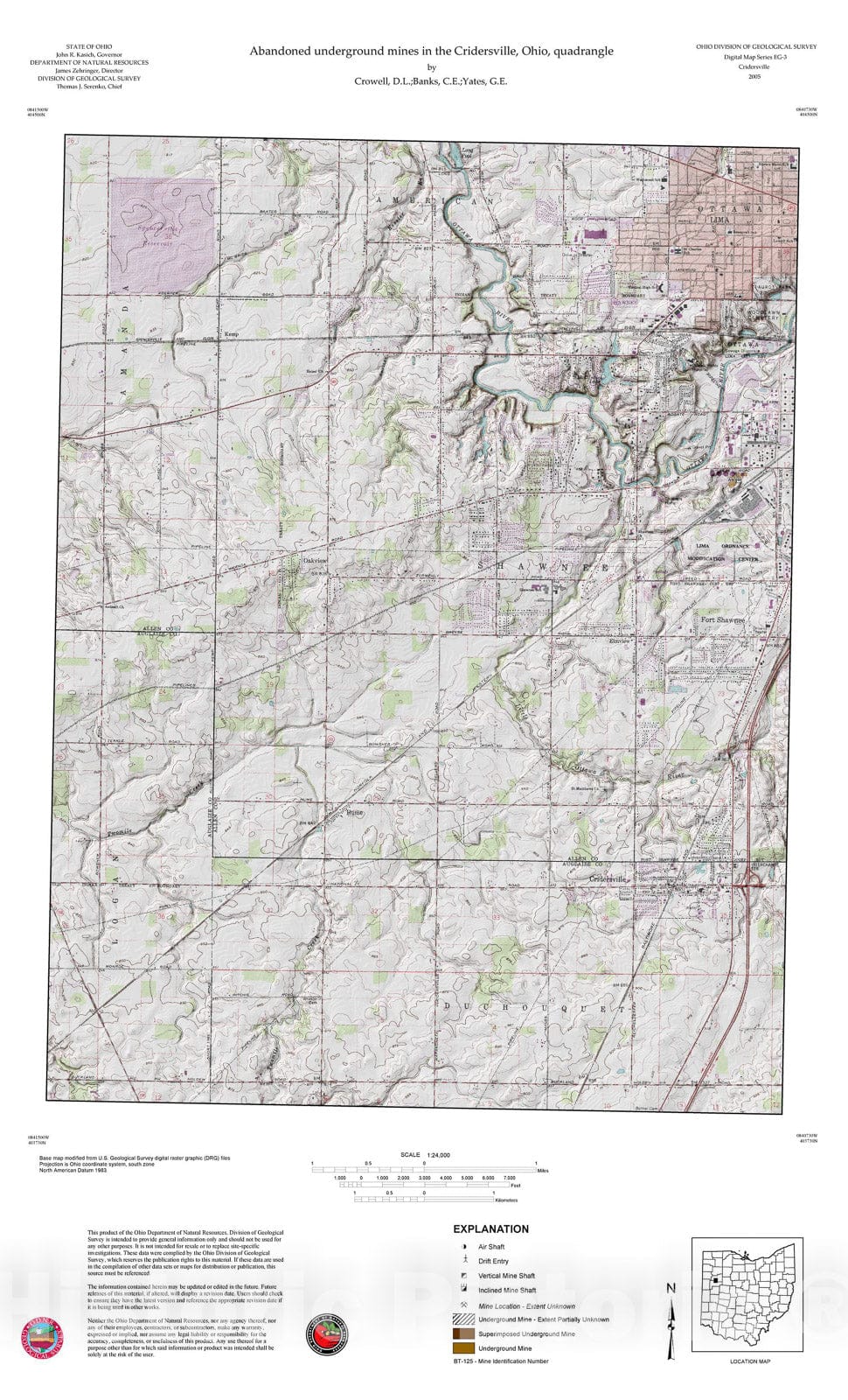 Map : Abandoned underground mines in the Cridersville, Ohio, quadrangle, 2005 Cartography Wall Art :