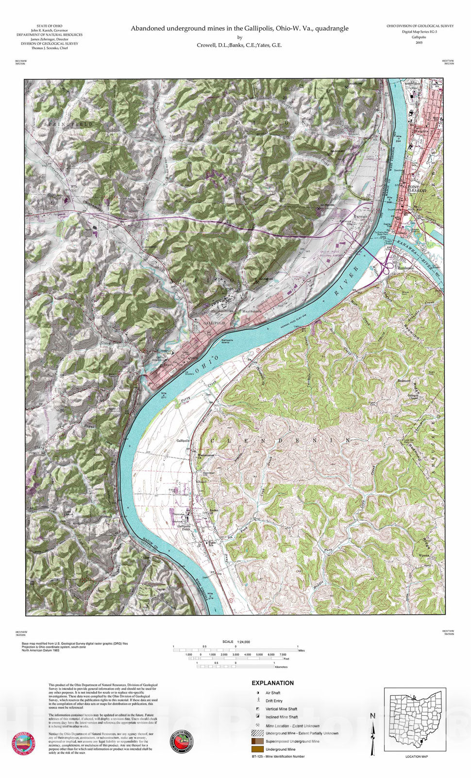 Map : Abandoned underground mines in the Gallipolis, Ohio-W. Va., quadrangle, 2005 Cartography Wall Art :
